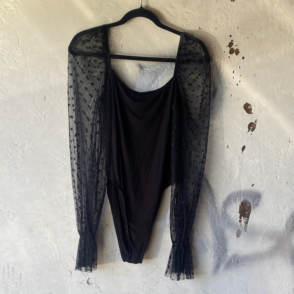 Elegant Black Sheer Sleeve Bodysuit